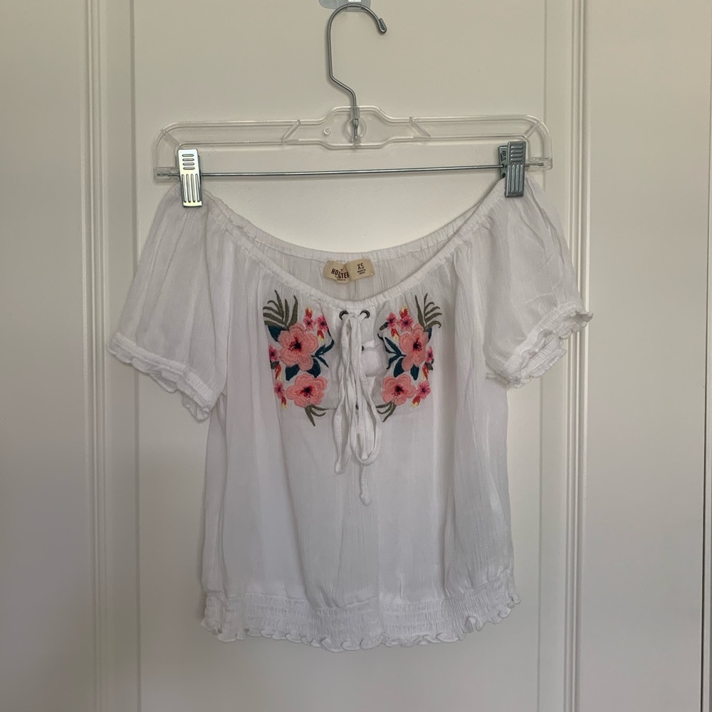 Hollister Off the Shoulder Embroidered Crop Top